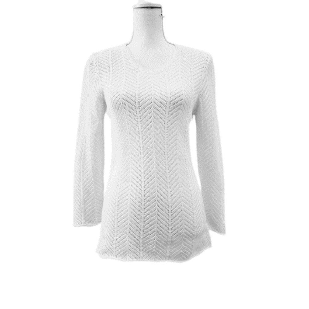 Alia White Herringbone Knit Sweater Size Petite Small